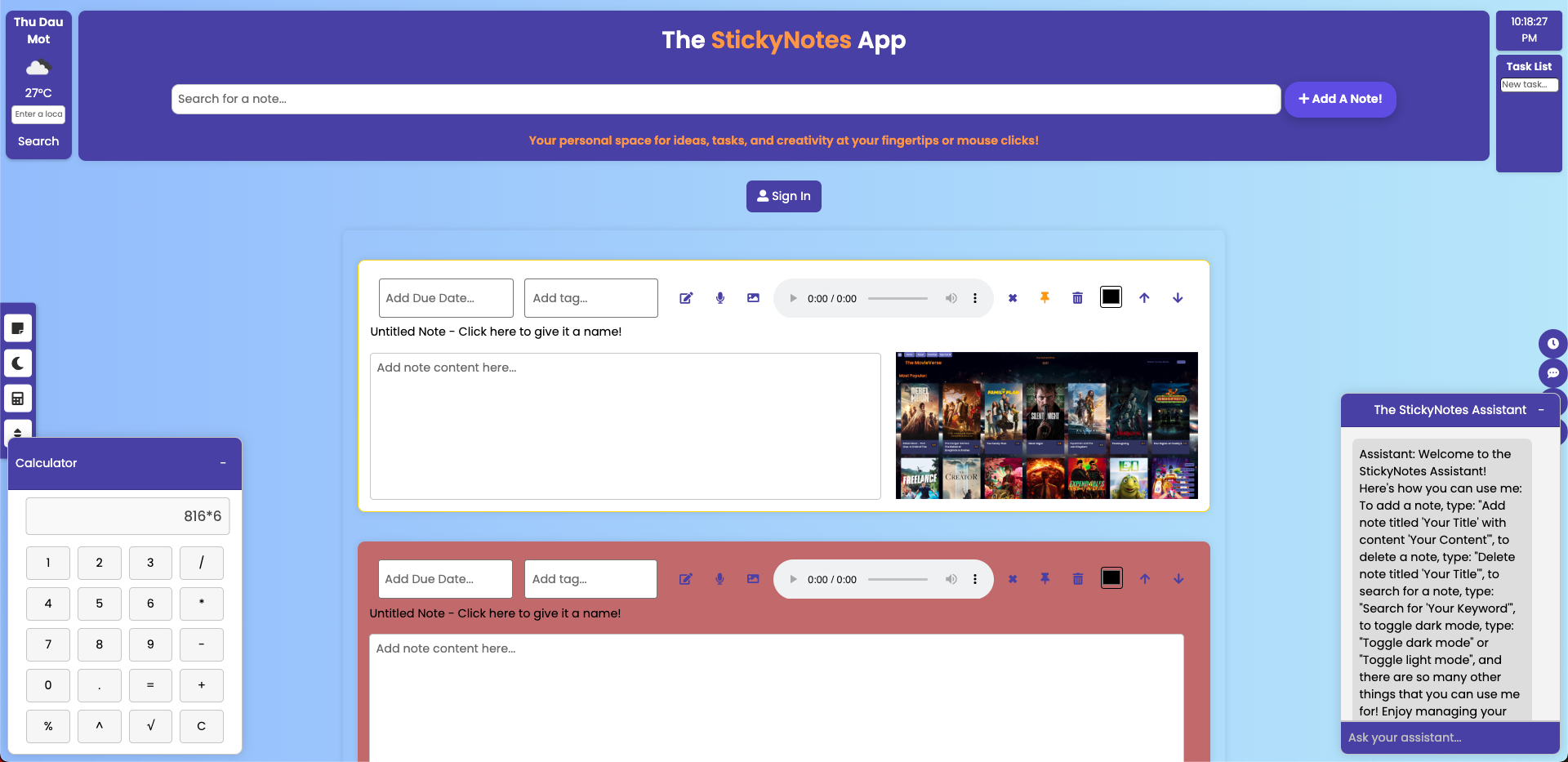Stickynotes App UI