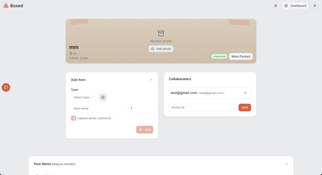Boxed App UI