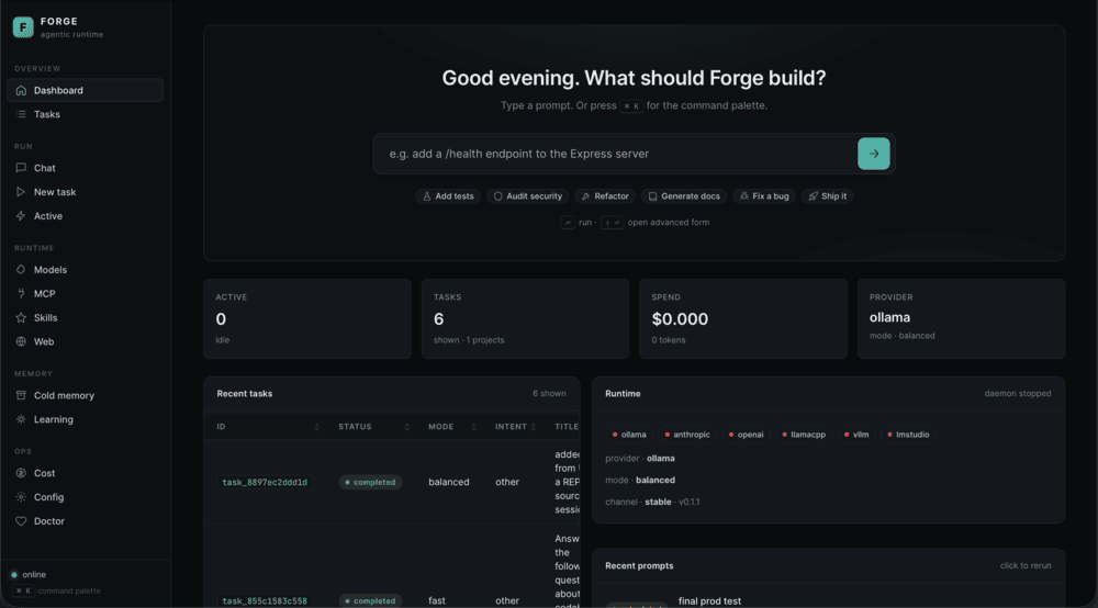 Forge Agentic Coding CLI UI