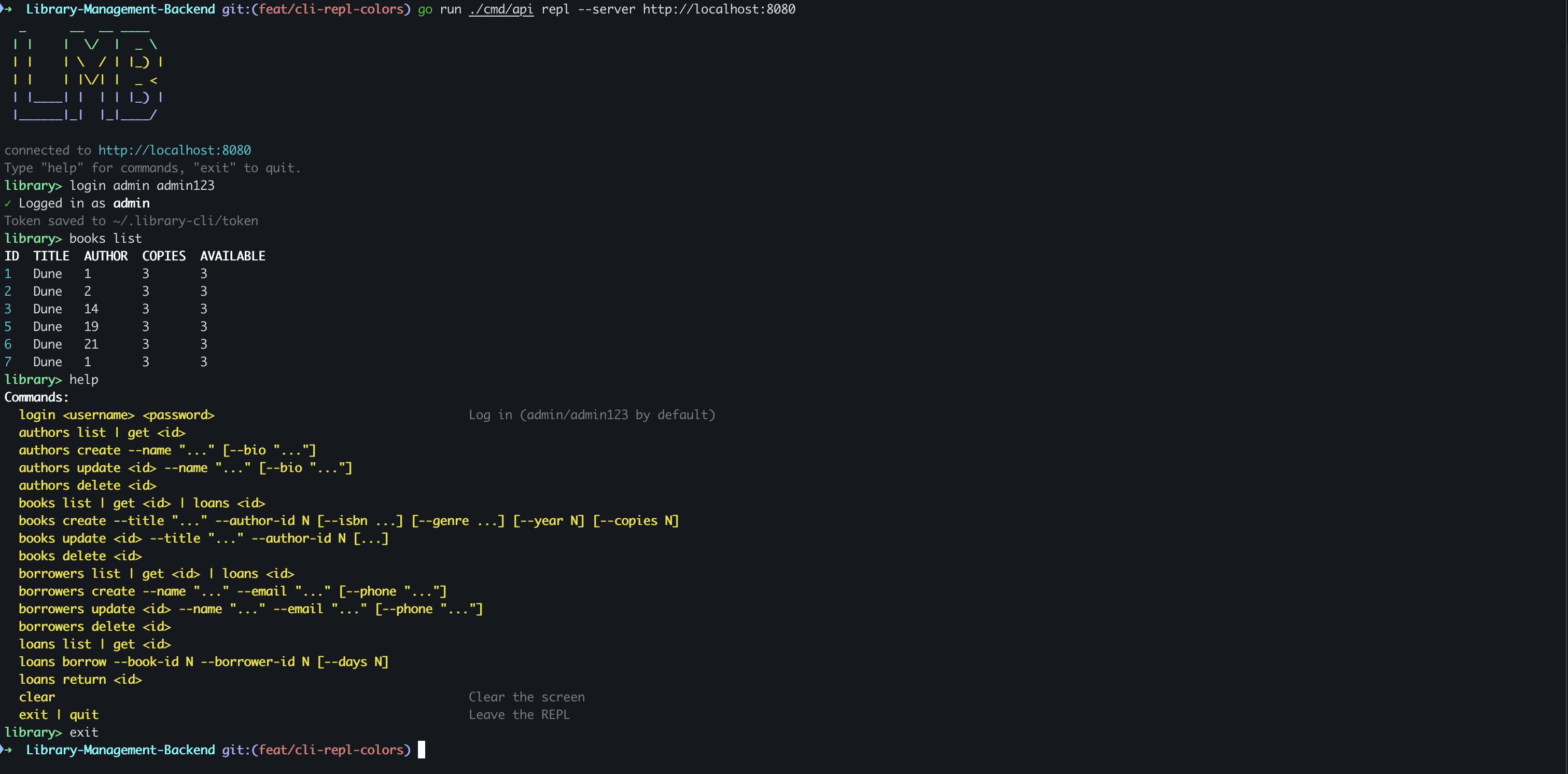 Library Management Backend REPL UI