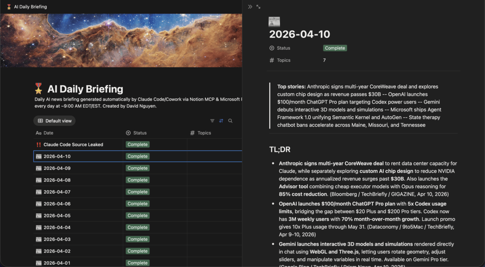 AI News Briefing dashboard UI