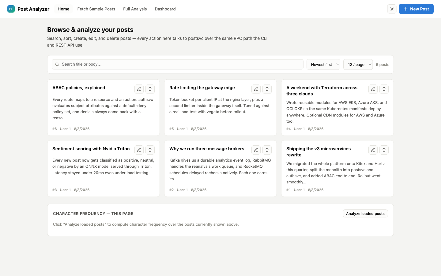 Post Analyzer Webserver Home UI